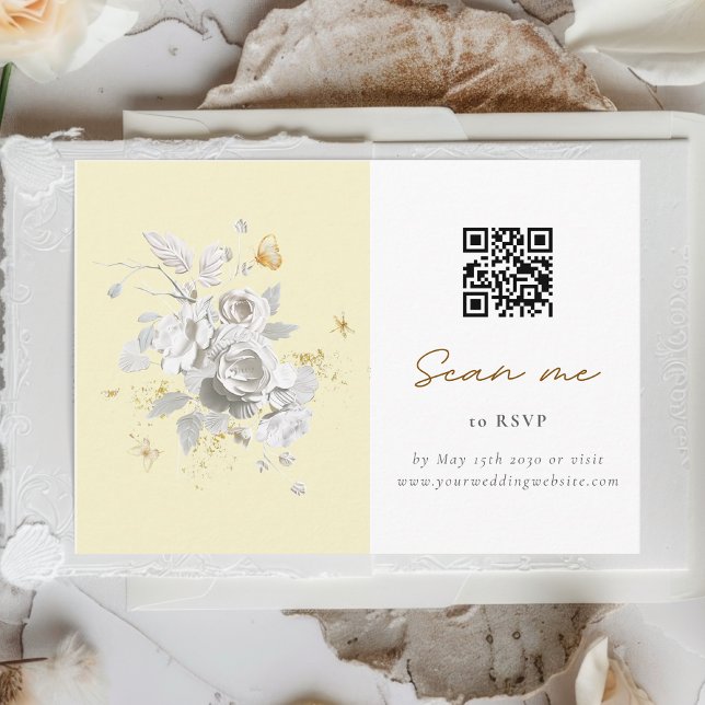 Carte D'accompagnement Romantique Yellow Rose Mariage QR Code RSVP (Créateur téléchargé)