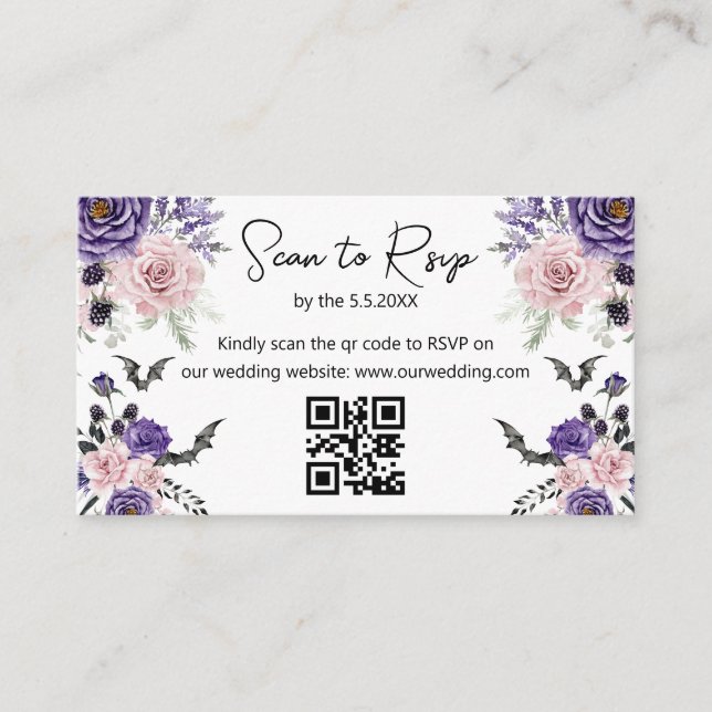 Carte D'accompagnement rose aquarelle halloween rsvp qr code mariage (Devant)