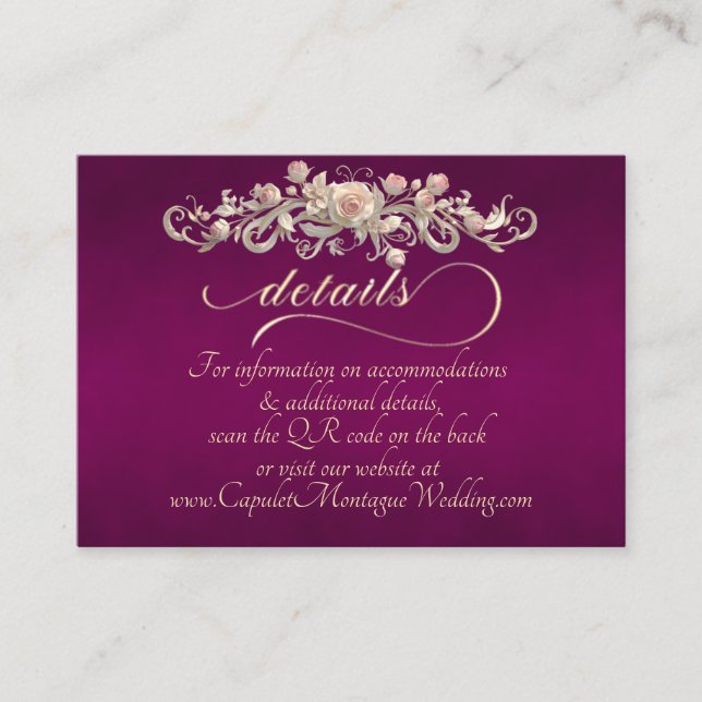 Carte D'accompagnement Rose Arc Border, QR Code - Plum (Devant)