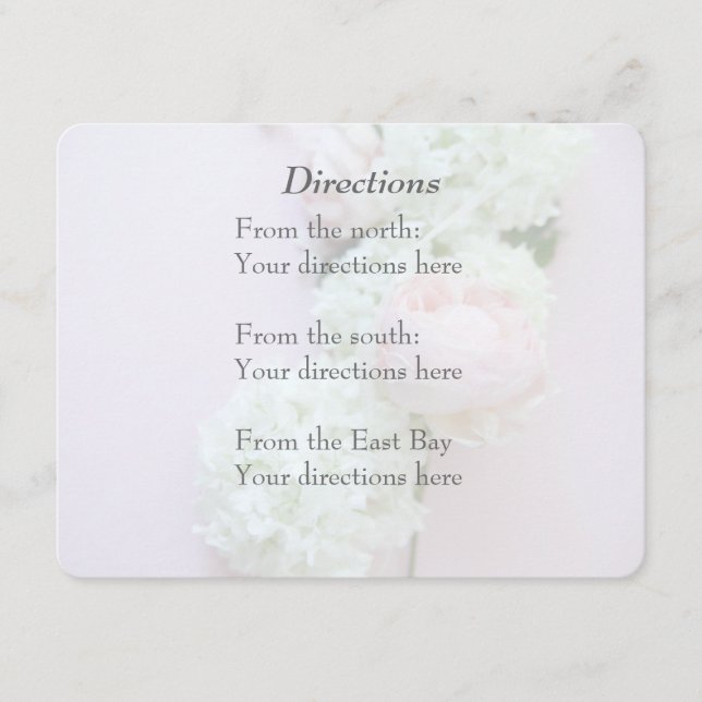 Carte D'accompagnement Rose avec hydrangea fade mariage directions (Devant)