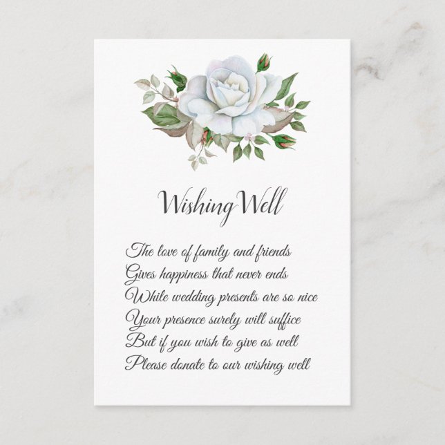 Carte D'accompagnement Rose blanche Foliage Mariage Wishing well (Devant)