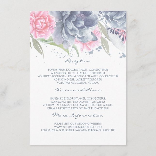 Carte D'accompagnement Rose + bleu Dusty Informations Mariage Invité (Devant)