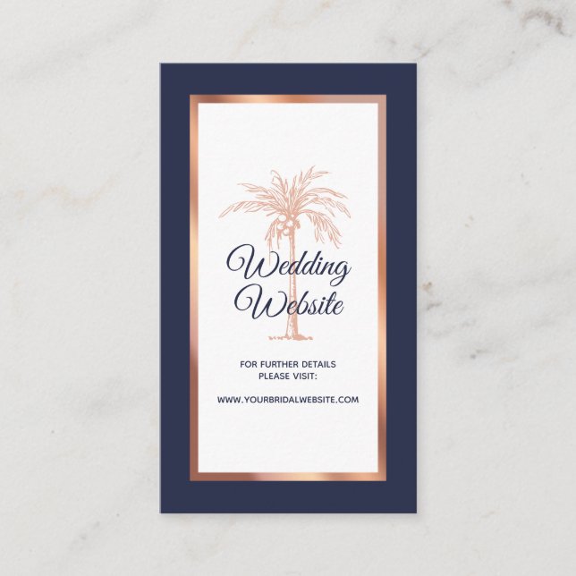 Carte D'accompagnement Rose bleu marine Gold Copper Palm Mariage site Web (Devant)