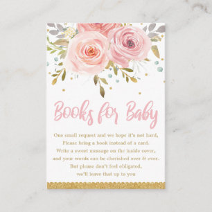 Carte D'accompagnement Rose Blush Floral Baby Girl Douche Apporter un liv