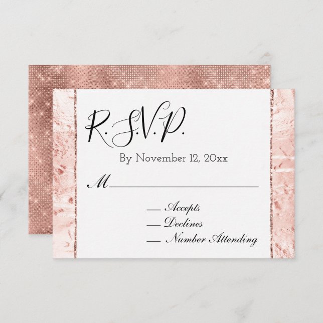 Carte D'accompagnement Rose Champagne rose Glam Sparkle RSVP (Devant / Derrière)