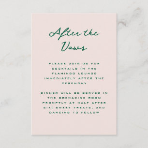 Carte D'accompagnement Rose coquillage et simple réception verte