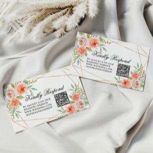 Carte D'accompagnement Rose de jardin et Mariage de cadre or QR Code RSVP