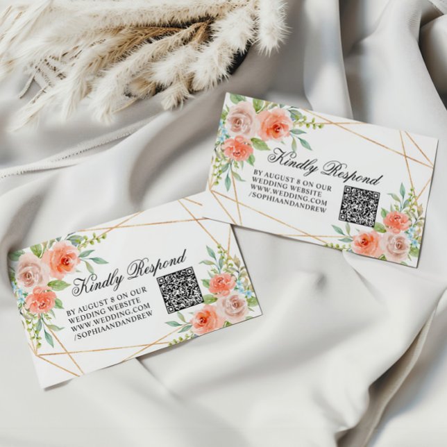 Carte D'accompagnement Rose de jardin et Mariage de cadre or QR Code RSVP (Créateur téléchargé)