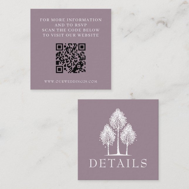 Carte D'accompagnement Rose Dusty Aspen Tree Mariage QR (Devant / Derrière)