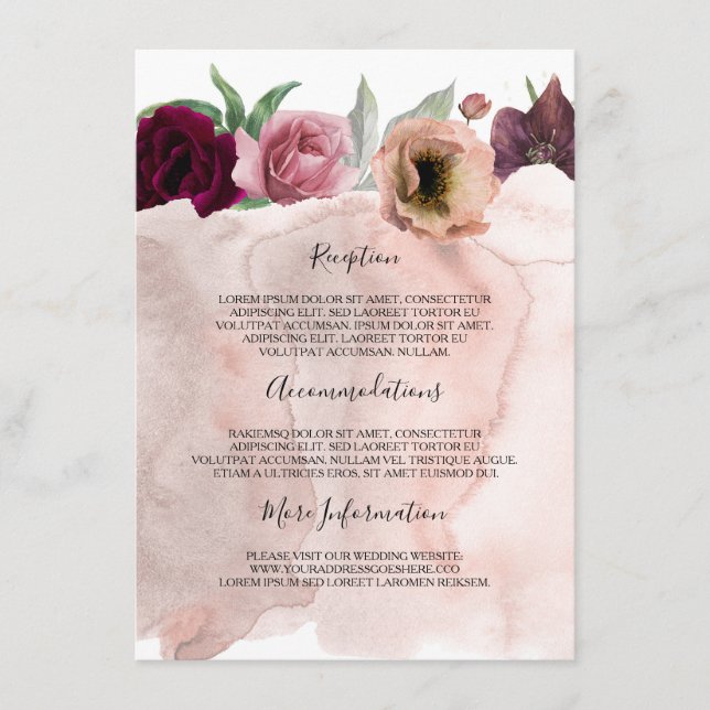 Carte D'accompagnement Rose Dusty et Mariage Bourgogne (Devant)