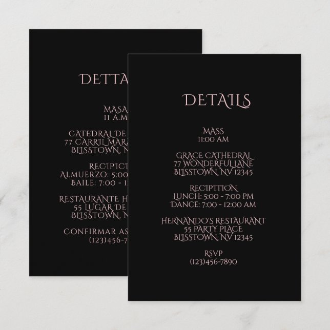 Carte D'accompagnement Rose espagnol Quinceañera (Devant / Derrière)