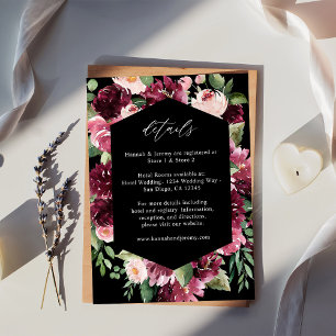 Carte D'accompagnement Rose et floral burgundy 7 Détails - Noir