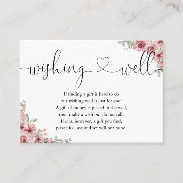 Carte D'accompagnement Rose Floral Coeur Script Wishing well Mariage (Devant)