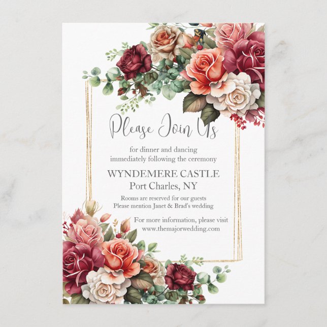 Carte D'accompagnement Rose Floral Eucalyptus Mariage (Devant)