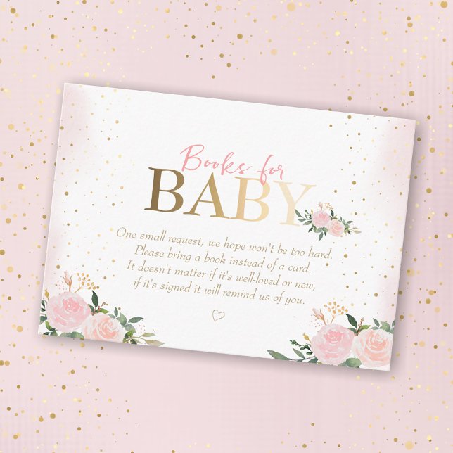 Carte D'accompagnement Rose Floral Gold Girl Baby shower Livres pour bébé (Créateur téléchargé)