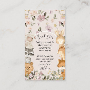 Carte D'accompagnement Rose Floral mignon Bébé Forêt animal Merci