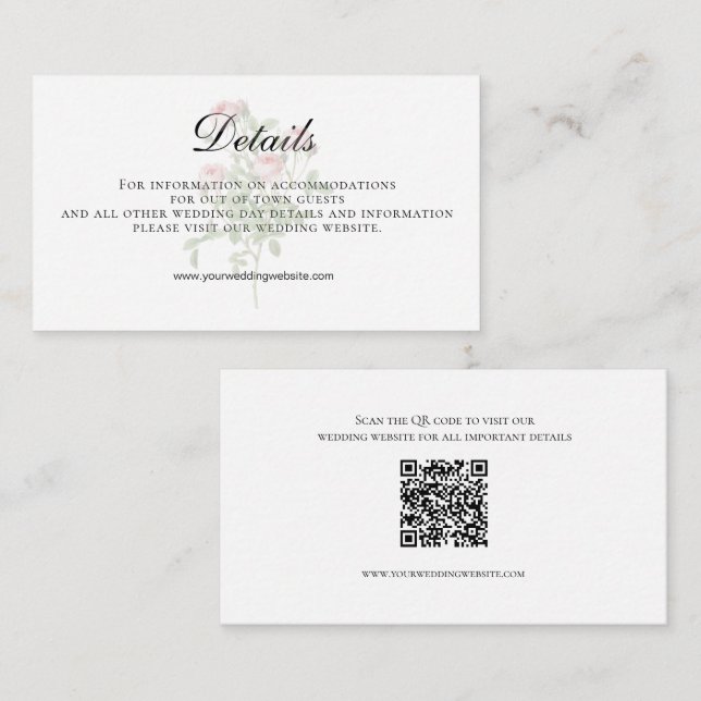 Carte D'accompagnement Rose Floral QR code Mariage Détails (Devant / Derrière)