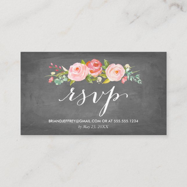 Carte D'accompagnement Rose Garden Floral Chalkboard Mariage Email RSVP (Devant)