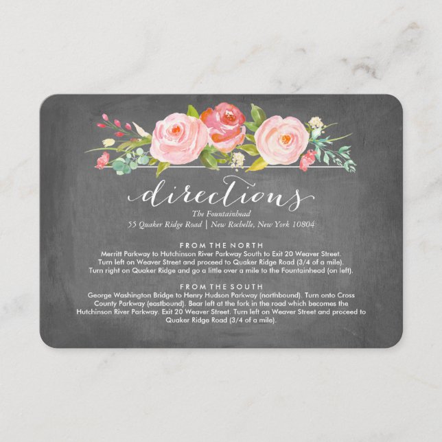 Carte D'accompagnement Rose Garden Floral Directions Mariage Card (Devant)