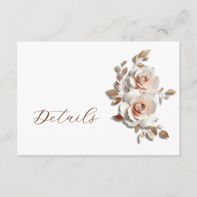 Carte D'accompagnement Rose Gold 3D Floral Wedding Details (Devant)