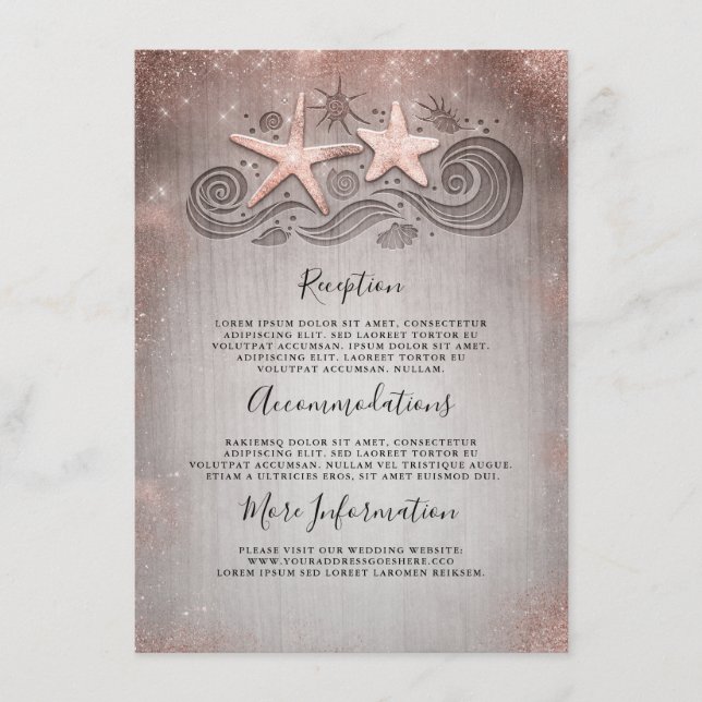 Carte D'accompagnement Rose Gold Beach Détails du mariage Information (Devant)