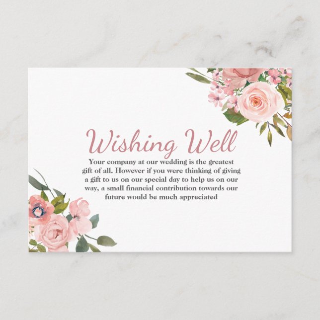 Carte D'accompagnement Rose Gold & Blush Flowers Mariage Wishing well (Devant)