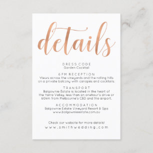 Carte D'accompagnement Rose Gold Boho Mariage Détails Info Card