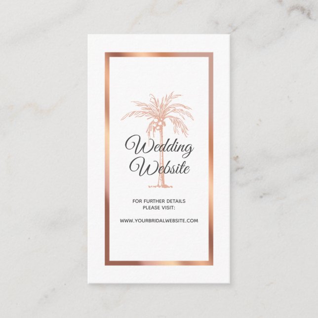 Carte D'accompagnement Rose Gold Copper Palm Beach Marble Site Mariage (Devant)
