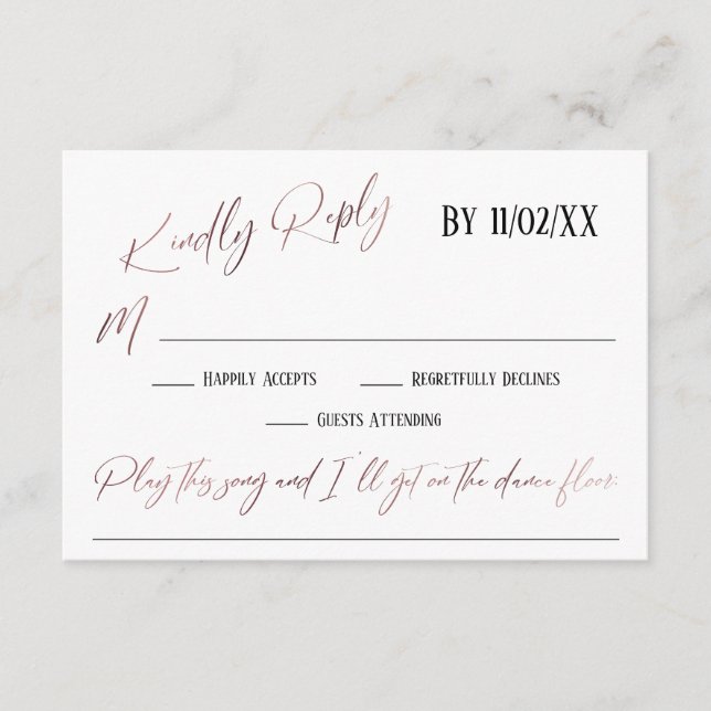 Carte D'accompagnement Rose Gold écriture manuscrite simple demande de ch (Devant)