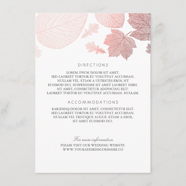 Carte D'accompagnement Rose Gold Feuille White Mariage Détails (Devant)