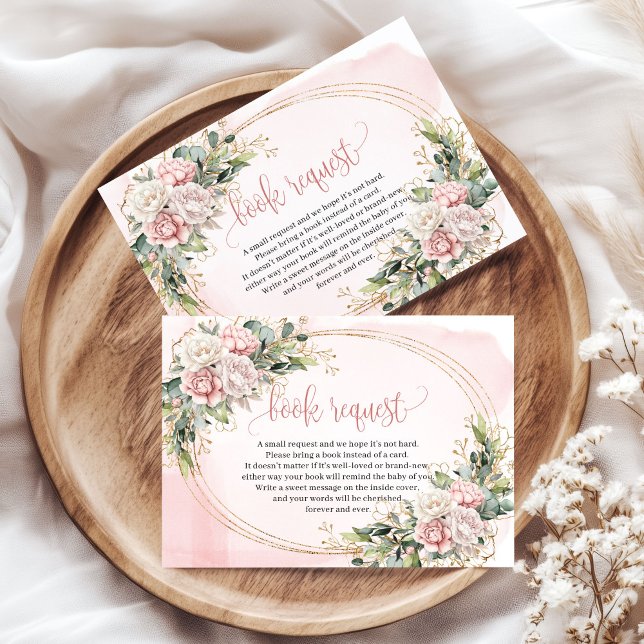 Carte D'accompagnement Rose Gold Floral Eucalyptus Baby Shower Book Reque (Rose Gold Floral Eucalyptus Baby Shower Book Request)