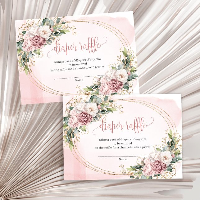 Carte D'accompagnement Rose Gold Floral Greenery Baby Shower Raffle Slip (Rose Gold Floral Greenery Baby Shower Raffle Slip)