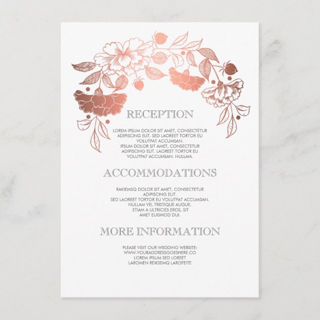 Carte D'accompagnement Rose Gold Floral Mariage Détails - Informations (Devant)