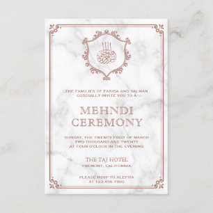 Carte D'accompagnement Rose Gold Flourish Marbre Blanc Mehndi Islamique