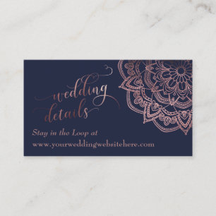 Carte D'accompagnement Rose Gold Mandala Navy Détails du Mariage Insérer