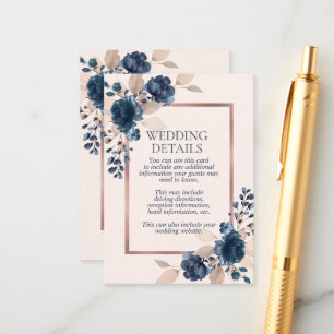 Carte D'accompagnement Rose Gold Navy Blue Dusty rose Détails de la flora