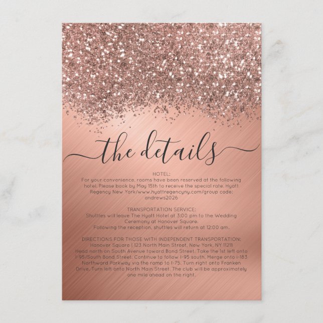 Carte D'accompagnement Rose Gold Parties scintillant Confetti Metallic Ma (Devant)