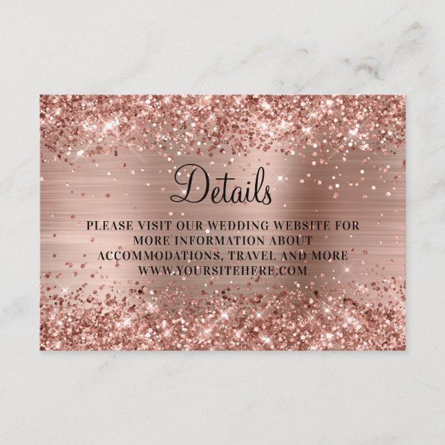 Carte D'accompagnement Rose Gold Parties scintillant et Foil Mariage Déta (Devant)