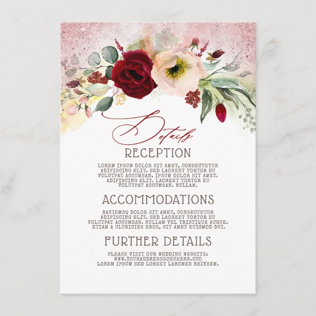 Carte D'accompagnement Rose Gold Parties scintillant Mariage Informations (Devant)