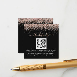 Carte D'accompagnement Rose Gold Parties scintillant QR Code Black Mariag