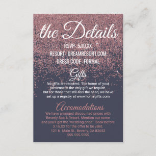 Carte D'accompagnement Rose Gold Parties scintillant Sparkle Navy Blue Ma