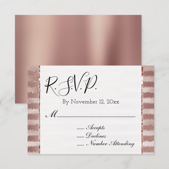 Carte D'accompagnement Rose Gold Rose Clair Rayures Pailletées Mariage RS (Devant / Derrière)