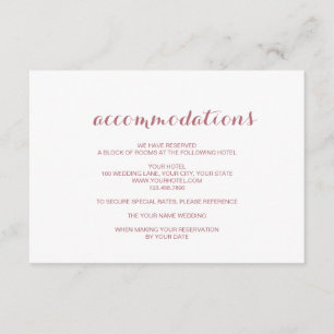 Carte D'accompagnement Rose Gold Simple Élégant Mariage Hébergement
