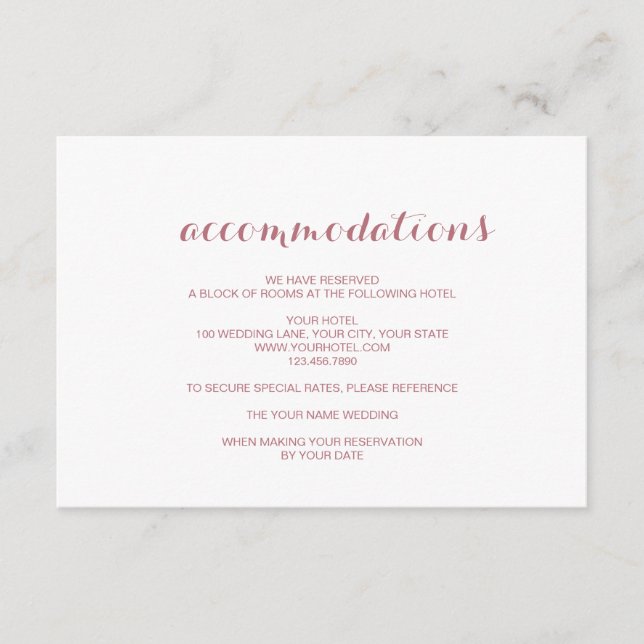 Carte D'accompagnement Rose Gold Simple Élégant Mariage Hébergement (Devant)