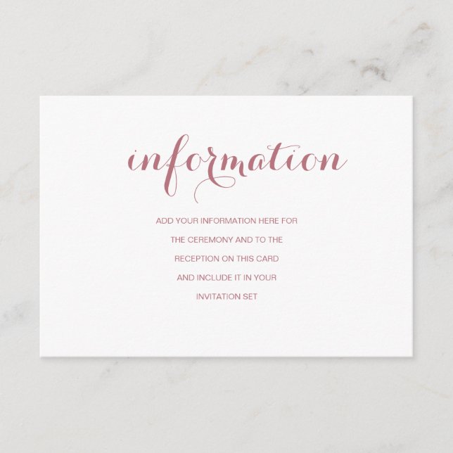 Carte D'accompagnement Rose Gold Simple Modern Mariage Information (Devant)