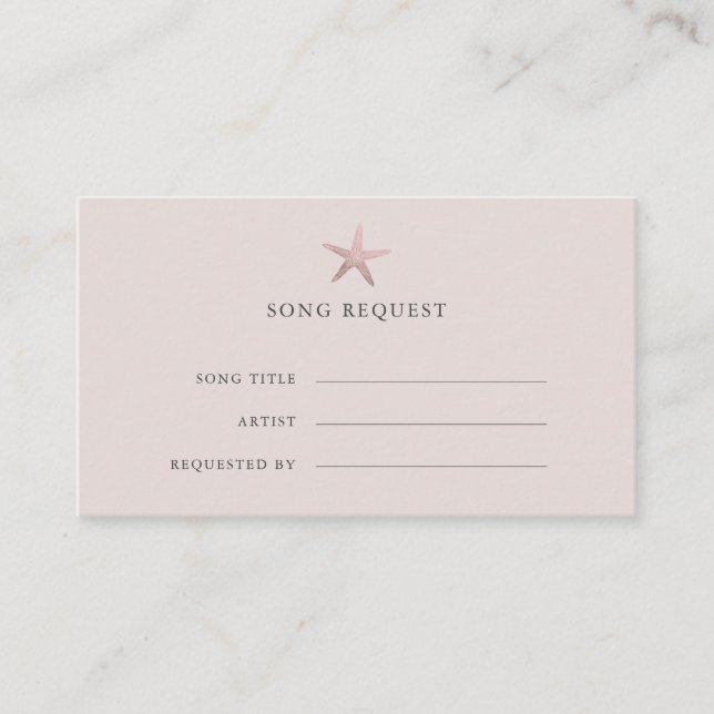 Carte D'accompagnement Rose Gold Starfish demande de chant mariage côtier (Devant)