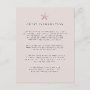 Carte D'accompagnement Rose Gold Starfish mariage côtier Détails sur l'in