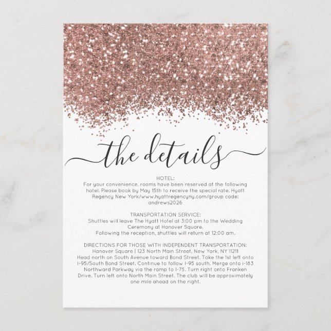 Carte D'accompagnement Rose Gold White Parties scintillant Confetti Détai (Devant)