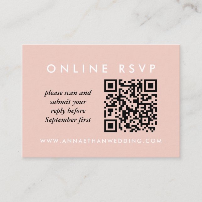 Carte D'accompagnement Rose moderne Anneaux or Mariage en ligne QR Code R (Devant)