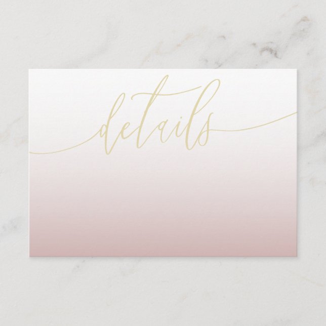 Carte D'accompagnement Rose moderne Gold & Calligraphie Mariage Détails (Devant)